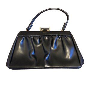 Vintage Stylemark Solid Black With Gold Metal Clasp Handbag